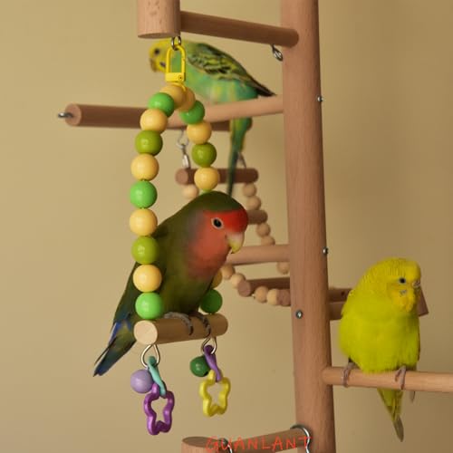 Wooden Bird Cage Swing Perch for Parakeets,Small Parrots Swings Stands - color: Yellow-green