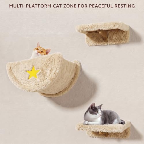 13-in-1 Cat Wall Shelves, Moon & Bridge Cat Wall Furniture, Beige - color: Beige, size: 13-in-1