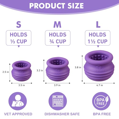 Treat Dispensing Dog Toy, Long-Lasting Interactive Puzzle Toys for Dogs, Stuffable Dog Enrichment Frozen Lick Treat Toy for Boredom, BPA Free Silicone Fetch Catch Chew Toy (Purple,L) - color: Purple, size: L