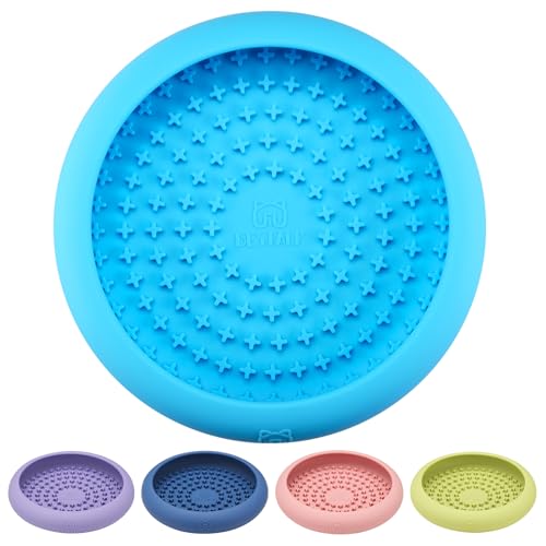 Dog Lick Bowl, Bestalk Anxiety Relief Slow Feeder Dog Lick Mat Treat Dispenser, Non-Slip Dogs Licking Bowl Enrichment Toys, BPA Free Silicone, Dishwasher Safe - color: Light blue