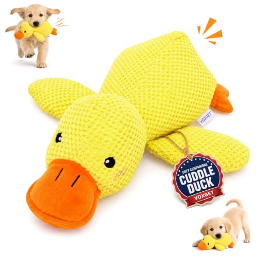 Duck Dog Toy, Plush Calming Companion with Quack, Crinkle & Squeak - size: S - 9" x 6"