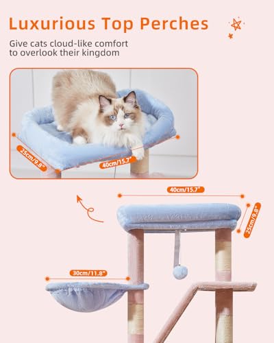 Taoqimiao Cat Tree, 38.5In Cat Tower for Indoor Cats, Suitable for Kittens - color: Pink and Blue, size: 38.5 Inches