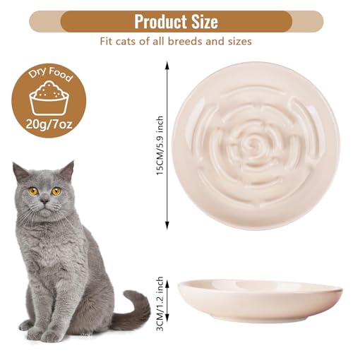 Slow Feeder Cat Bowl Set of 2, Ceramic Slow Feeding Cats Bowl Whisker Friendly, Anti Vomiting Cat Feeder for Dry and Wet Food，Fun Maze Interactive Bloat Stop Puzzle Bowls for Healthy Eating Diet - color: apricot
