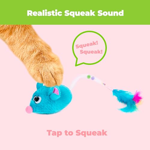 Catify Interactive Cat Toy - Squeaking Mice Set, Blue & Fuchsia - color: Squeaking Mice Blue & Fuchsia