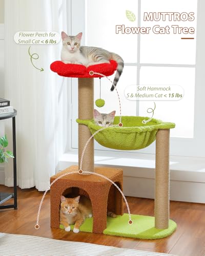 MUTTROS 35" Flower Cat Tree for Kittens with Hammock & Sisal Posts, Brown - color: Forest Brown, size: 35" Upgraded Flower Cat Tree