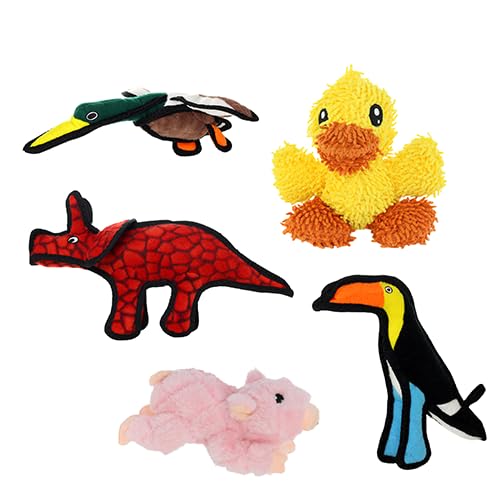 TUFFY®5 Pack Jr Duck, Microfiber Duck, Triceratops, Toucan & Piggy Dog Toys - color: 5PK Multi-Color Duck, Triceratops, Toucan, Piggy