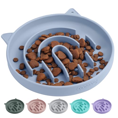Coomazy Slow Feeder Cat Bowl Silicone Pet Puzzle Feeder for Slow Eating - color: Light Blue