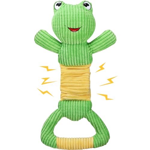 Letsmeet Dog Squeak Toys Durable Plush Dog Toy with Crinkle Paper, Tug of War Pull Toys for Puppies, Interactive Dog Chew Toys for Small, Medium and Large Dogs - style: Big-faced frog