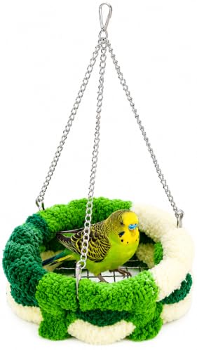 Bird Nest Hammock,Plush Hanging Bird Bed Swing Basket,Cozy Bird Cage Accessories for Parakeet,Budgie, Cockatiel, Lovebird,Finch,Small Pet Resting Spot,1 Pack（Green）