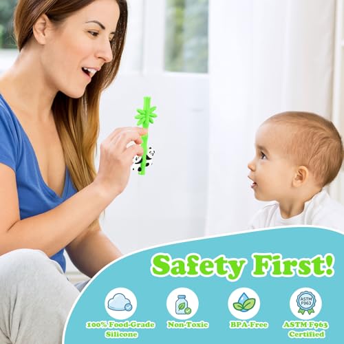 Baby Teething Toy, Silicone Teether Sticks for Teething Relief, BPA Free - color: Green Orange