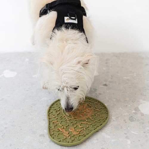 Enrichment Lick Mat: Avocado - Grooved Dog Feeding Pad, Food Grade Silicone, Spread Food Or Treats onto The Mat, Pet Soothing, Suction Back - style: Avocado