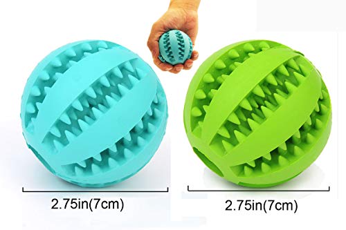 Sunglow 2 Pack Dog Toy Ball - Nontoxic Bite Resistant Teething Toys for Small/Medium/Large Dog and Puppy Cat, Dog Pet Food Treat Feeder Chew Tooth Cleaning Exercise Game IQ Training - color: Yellow/Blue, size: 2.75 in