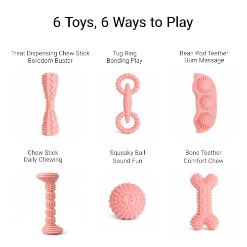Puppy Chew Toys 6 Pack, Soft TPR Teething Set for Small Dogs, Pink - color: Pink