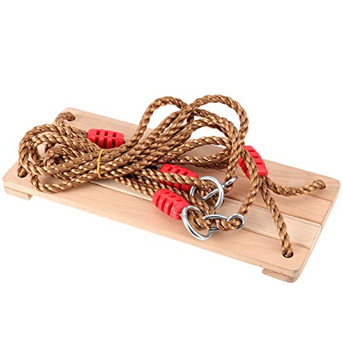 15.57 x 6.3 Inch Wooden Swing, Hanging Tree Swing Seat with Adjustable Rope and Carabiner 330LBS Large Bearing Capacity for Home Backyard Garden Playing