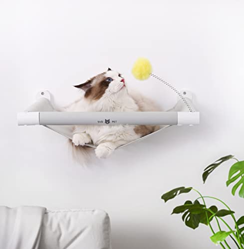 SVD.PET Cat Hammock Wall Mounted with Toy, Soft Padded & Comfortable Cover, Modern Design Premium Cat Furniture Shelf, Supports up to 40 lbs (Comfy Plus, White) - color: White, size: Hammock - Comfy Plus