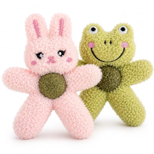 Cat Toys with Catnip Kitten Chew Bite Supplies Boredom Relief Fluffy Kitty Teeth Cleaning Chewing Cat Lovers Interactive Plush Gift (Rabbit&Frog) - color: Rabbit&Frog