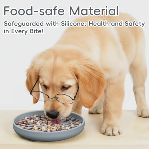 Slow Feeder Dog Bowls, Silicone Slow Feeder for Dogs & Puppies, Dog Puzzle Bowl with Suction Cup for Anxiety Relief, Slow Eating, Dishwasher Fit, for All Breed, Grey - color: MIST