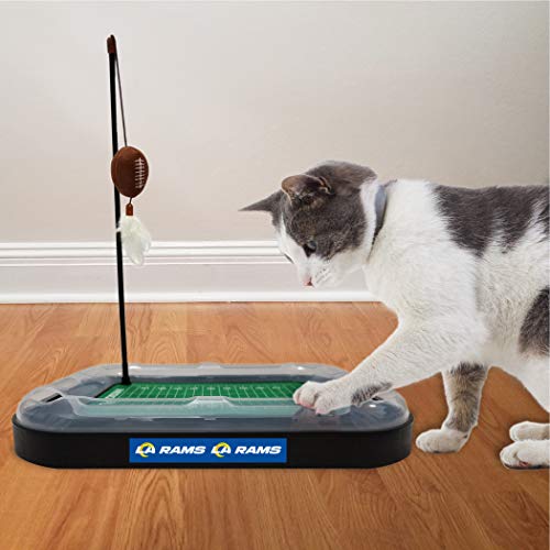 Pets First Cat Ball Track Toy Los Angeles RAMS Football Field CAT Scratcher Toy with Catnip Filled Plush Football Toy&Feather Cat Toy Hanging, Jingle Bell Interactive Ball Cat Chasing 5-in-1 Kitty Toy - color: Los Angeles Rams, size: One Size