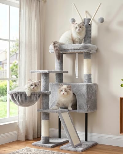 Gitelsnour Cat Tree Tower for Indoor Cats, Top Platform with Toy, GCT006SW - color: Light gray, size: 47.24 inches