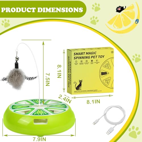 Puffluv Interactive Cat Toy,2 in 1Fruite Shape Toys with Electric Moving Concealed and Hanging Feathers Pop and Play Hide Seek, Hunting Tpye-C Rechargeable-Green Lime - color: Lime Green