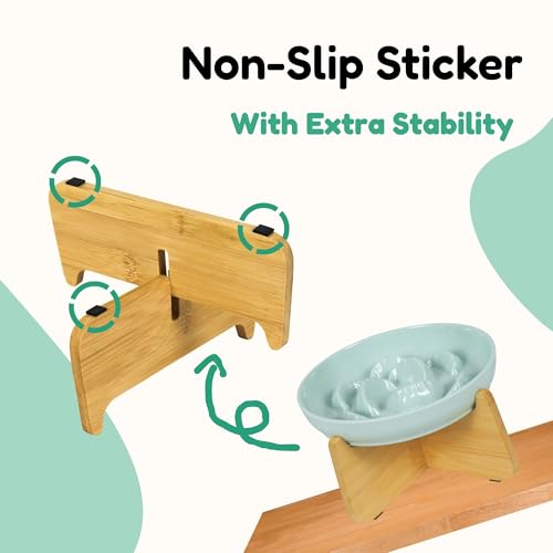 Slow Feeder Cat Bowl with Stand - Unbreakable Elevated Slow Feeder Bowl for Cats - Melamine Puzzle Raised Cat Food Bowl - Whisker Friendly & Wet & Dry Food- Dishwasher Safe & Non Slip (Green - color: Green