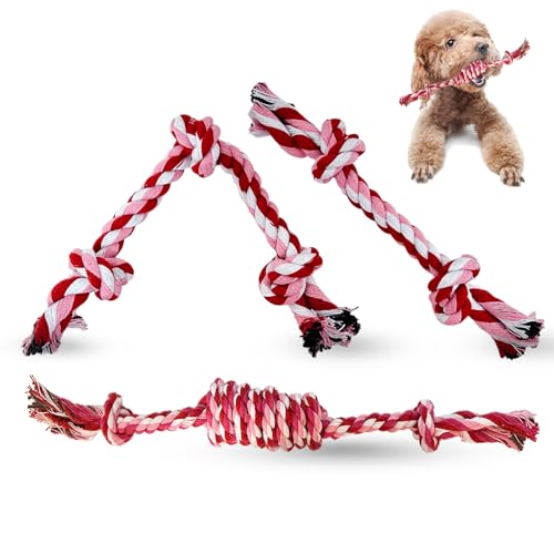 3 Pack Dog Rope Toys Puppy Teething Sturdy Cotton Chew Toy for Small Breed - color: 3 pink, size: Small