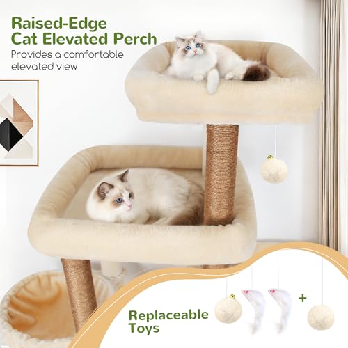 Globlazer 85 Inch Tall Cat Tree for Large Cats, Multi-Level Cat Tower for 4+ Cats with 3 Condos, 2 Hammocks & Sisal Posts, Heavy Duty Cat Tree Tower for Maine Coon, S85, Beige - color: Beige, size: 85 Inch