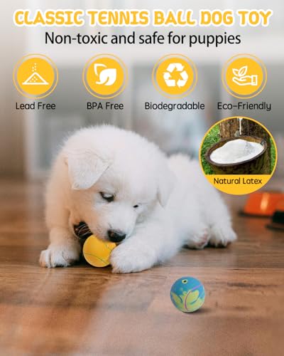 SCHITEC Dog Squeaky Toy Balls, Puppy Tennis Balls for Fetch Play, Interactive Latex Squeak Pet Toy for Puppies Mini Breed Small Dogs - size: For Mini/Small Dogs, style: Tennis Ball