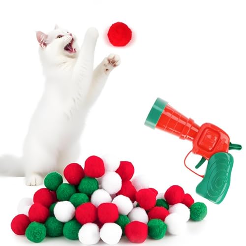 Interactive Cat Launcher Toys Cats Pom Pom Ball Shooter Set with 50 Balls