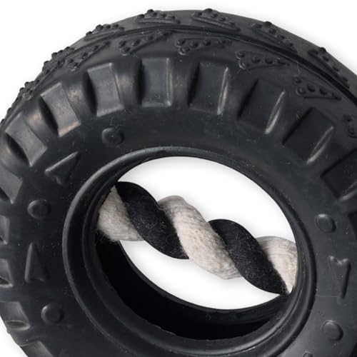Pet Passion Natural Rubber Tire and Organic Cotton Rope Pull and Chew Dog Toy for All Pet Breeds, Black, Medium - color: Black, size: Medium