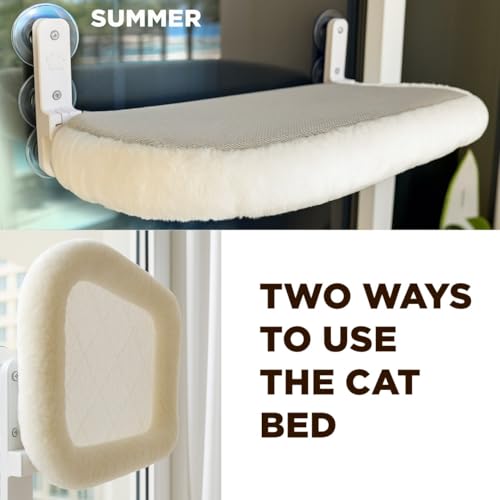 Cat Window Perch – Strong 6 Suction Cup Foldable Cat Hammock Bed for Large Cats and Kittens that Holds up to 50 lbs with Washable Reversible Cover, Sturdy Metal Frame for Window (White) - color: White