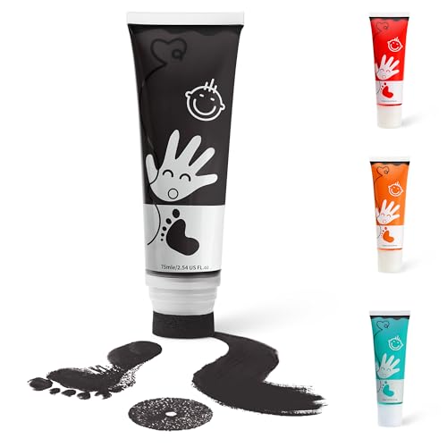 Baby Hand and Footprint Paint with Sponge Head, Washable Paint, Black - color: Black