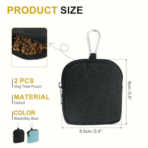 Dog Treat Pouch Hands-Free Pet Bag 3.5x3.4(Black/Sky Blue 2Pcs) - color: Black/Sky Blue