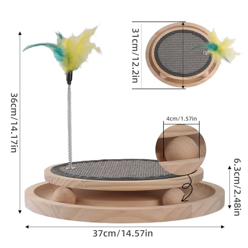 Natural Sisal Round Cat Scratcher with Ball Track Toy - color: Gold