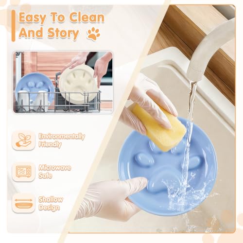 Cat Slow Feeder Bowl Set,2 Pcs Pastel Series Cat Plate for Dry and Wet Food - color: Cat's Paw-A