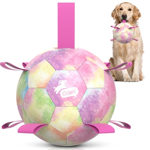 QDAN Dog Balls, Dog Herding Ball, 8 Inch Large Dog Soccer Ball with Strap - color: A-Colorful Pink, size: Large Size 3
