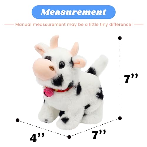 Hopearl Walking Cow Interactive Electronic Pet Plush Diary Cattle Toy with Sounds and Movements MOO Nodding Head Wag Tail Animated Gift for Toddlers Birthday, Black, 7'' - style: Cow-Black
