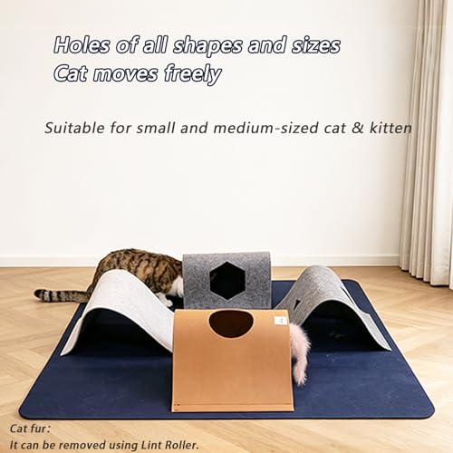 Cat Tunnel Mat for Indoor,4-Way Felt Cats Play Mat Cat Cave for Hide & Seek - color: Navy Blue