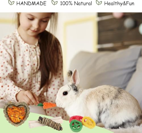 Bunny Toys, 21PCS Rabbit Chew Toys for Teeth, Guinea Pig Natural Treats - size: 21Pack-small Set
