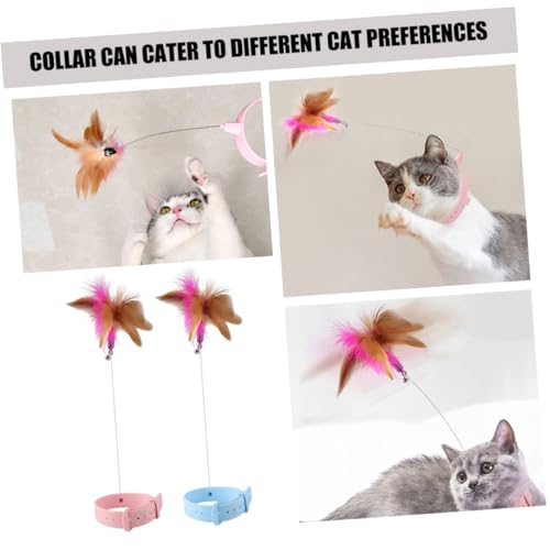 SUPVOX 2-Pack Hands- Feather Collar Toy : Adjustable Silicone Teaser Wand for Indoor Cats - Self-Play Interactive Kitten Toy with Bell