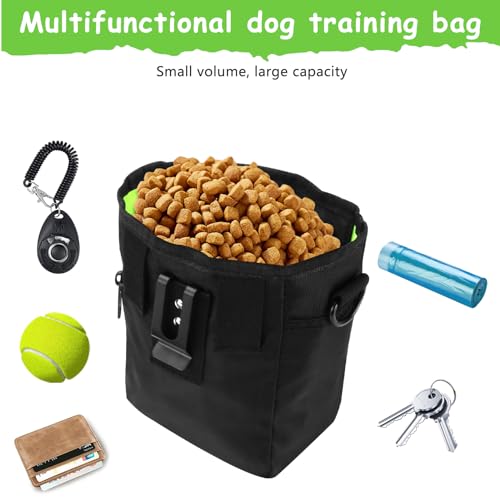 kissleaf Dog Treat Pouch, Magnetic Closure, Dog Clicker- Black - color: Black