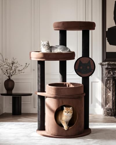 Maine Coon Cat Tree for Large Cats, Purrlato 46" Cat Tower, Stable Base - color: Brown