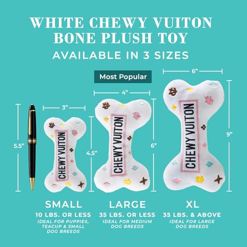 Haute Diggity Dog Chewy Vuiton Bone Plush Dog Toy, Designer Parody Toy - color: White Bone, size: Small