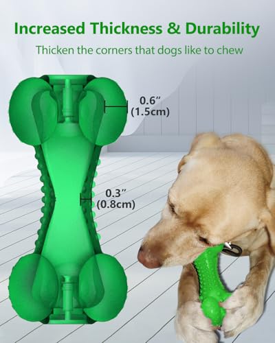 SCHITEC Squeaky Dog Chew Toy for Aggressive Chewers Large Breed, Tough Interactive Teething Rubber Bone for Big Medium Dogs - color: Green