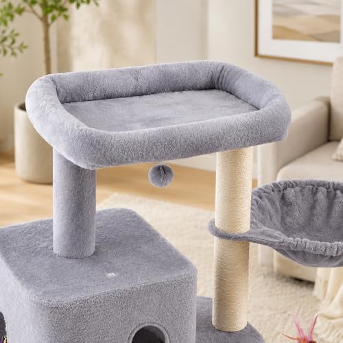 HUITREE 45in Cat Tree Tower with Big Condo for Indoor Cats,Cat Tower with Scratching Post,Scratching Board and Cat Toys,Multi-Level,Small Space,Transformer Cat Tree (336G) - color: 336G