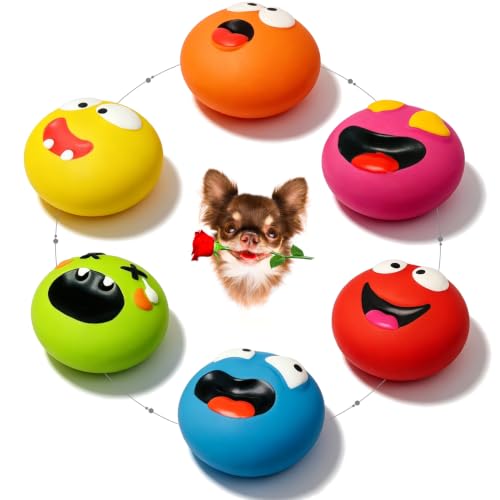 HOLYSTEED Latex Squeaky Dog Toy for Small Dogs, Mini Breeds, 2.2" Flat Ball