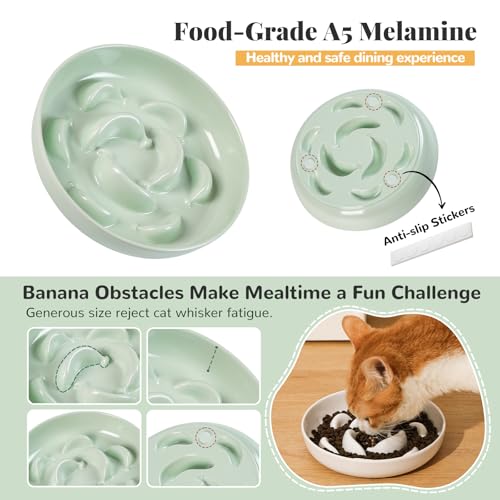 Melamine Slow Feeder Cat Bowls - 3 Pack Cat Food Dishes, 6.3 Inch Wide Opening Whisker Friendly Maze Plates for Dry and Wet Food, Dishwasher Safe, White - color: 3 Pack - White, size: 2"H
