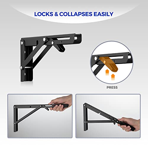 Ravinte Matte Black Folding Shelf Brackets, 10 Inch, 2 Pack - size: 10 Inch