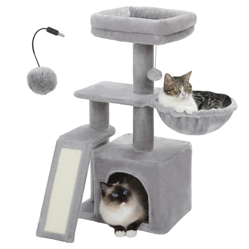 PETEPELA Cactus Cat Tree for Kittens & Small Cats, 32in Cat Tower, Grey - color: Grey