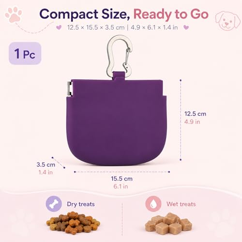 YUXIANLB Silicone Dog Treat Pouch One-Hand, Clip on Portable Small Pocket Size Convenient Training Bag Container Enhanced Stability with Pull Tab Auto Closing Lid for Easy Pet Training Walking